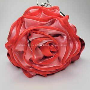 Red and White Floral Evening Purse with Large Round Handle  NWOT